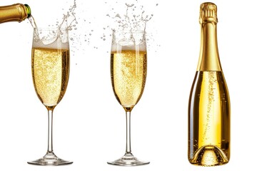 A bottle of champagne being poured into two glasses. Perfect for celebrating special occasions.