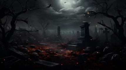 Papier Peint photo Lavable Aurores boréales Dark horror Halloween gravestone background