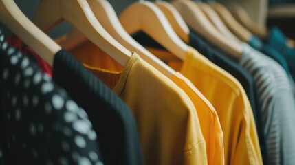 A row of clothes hanging on a rack, suitable for fashion and retail concepts