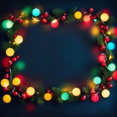 christmas bokeh lights over dark blue background, holiday illumination and decoration concept