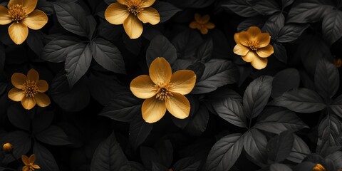 A vibrant bunch of yellow flowers with unique black leaves. Perfect for adding a pop of color and intrigue to any floral arrangement or garden.