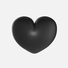 Black 3D heart with texture. Decorative element for Valentine's Day illustrations. Rendered, isolated on white.