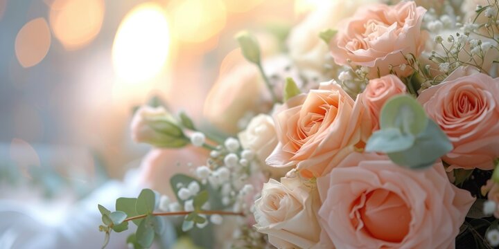 A close-up view of a bouquet of flowers placed on a table. This image can be used to add a touch of beauty and nature to any project