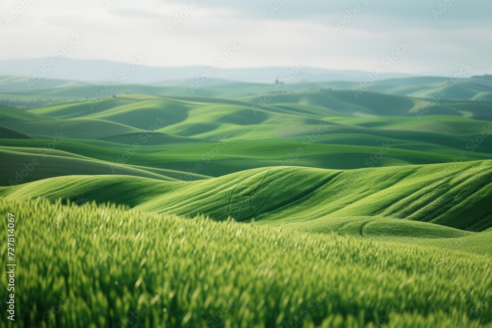 Aufkleber a picture of a field of green grass with hills in the background. perfect for nature or landscape-re