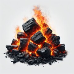 Burning coal isolated on white background