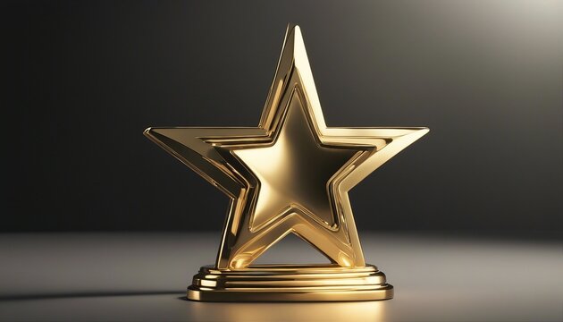special star-shaped award with gold-plated and gold handle, isolated dark background and dim lights
