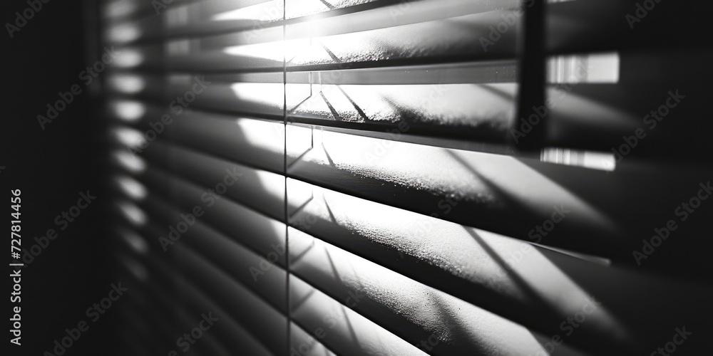 Poster a black and white photo of a window with blinds. suitable for architectural and interior design conc