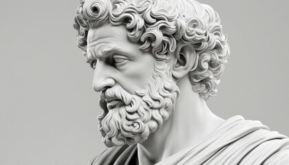 statue of a Greek philosopher in contemplation, isolated white background 