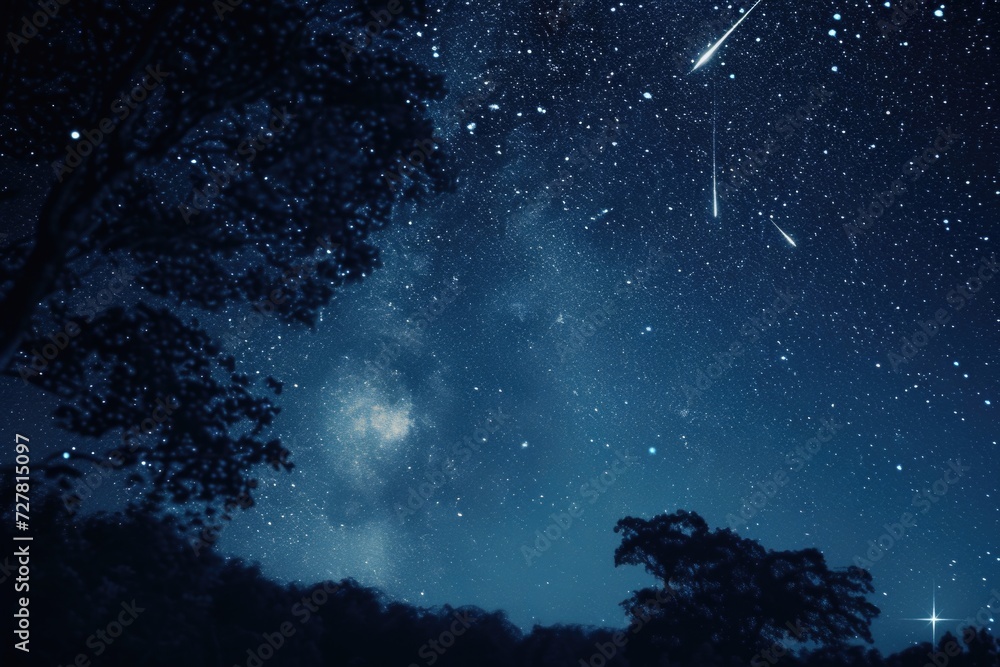 Poster a captivating night sky filled with twinkling stars and a shooting star. perfect for adding a touch 