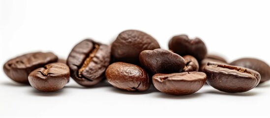 Deliciously Roasted Coffee Beans on an Isolated White Background: Aromatic Perfection of Roasted Coffee Beans against Crisp Isolated White Background