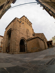 Entrance To The Roman Style Cathedral Of Jaca Dates In The Eleventh Century In Jaca. Travel,...