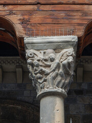 Entrance To The Roman Style Cathedral Of Jaca Dates In The Eleventh Century In Jaca. Travel,...