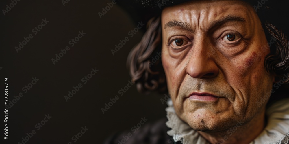 Aufkleber A detailed close-up of a statue featuring a man wearing a hat. This image can be used to add a touch of elegance and sophistication to various projects