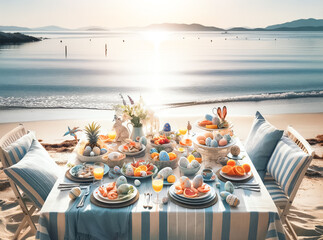 Fototapeta premium Intimate Details: A Close-Up of Seaside Easter Breakfast