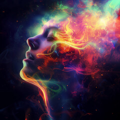 Altered States of Consciousness - Mystical Side Profile amidst a Psychedelic Color Fusion - Visions of Psychedelia