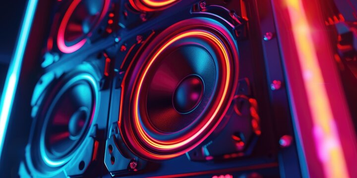 A detailed close-up of a speaker mounted on a wall. Perfect for illustrating sound systems or audio technology