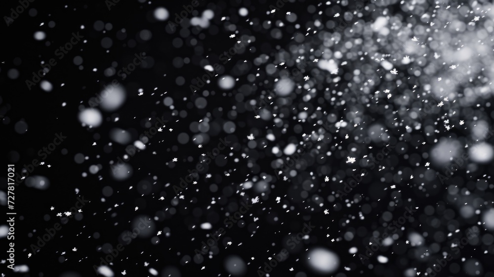 Poster A black and white photo capturing the beauty of falling snow. Perfect for adding a touch of elegance and simplicity to any project or design