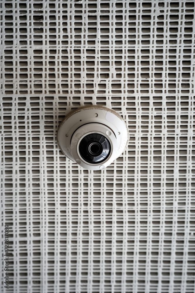 Poster a camera mounted on the ceiling of a building. can be used for surveillance or security purposes