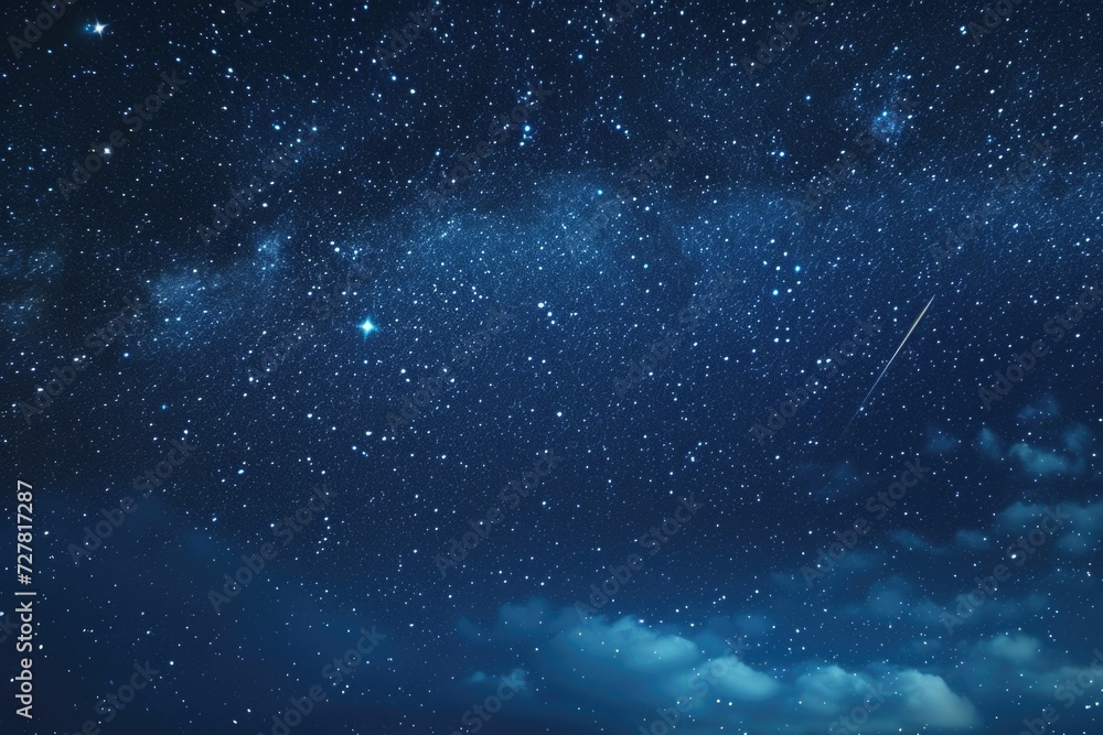 Poster A captivating image of a night sky filled with shining stars and fluffy clouds. Perfect for use in astronomy articles or as a background for dreamy designs