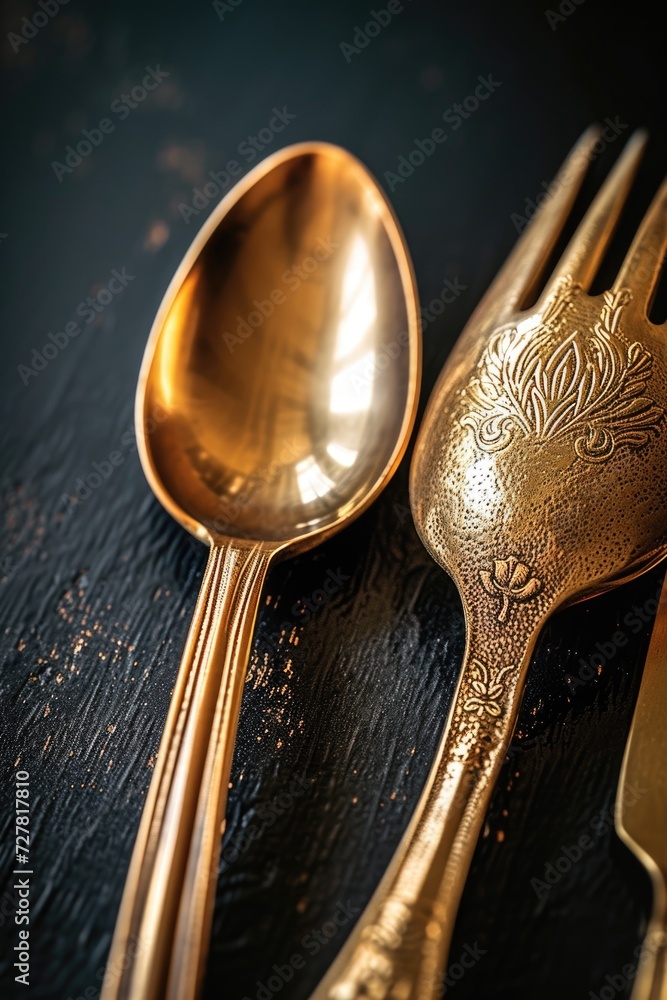 Aufkleber a simple yet elegant image of a couple of spoons and a knife placed on a table. perfect for food and