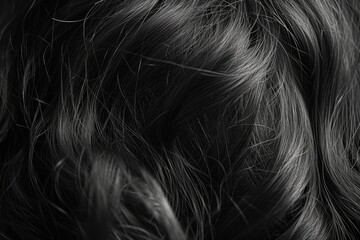 A black and white photo showcasing a woman's hair. Versatile image suitable for fashion, beauty, or artistic projects