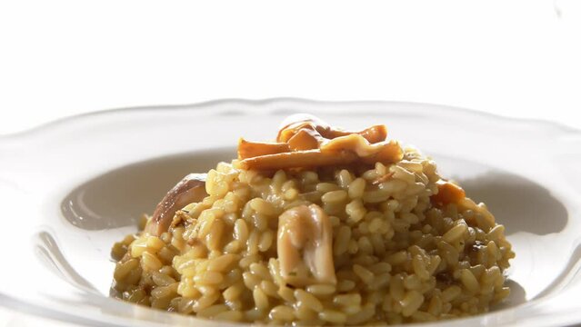Italia risotto ai funghi Rice with mushroom traditional receipe