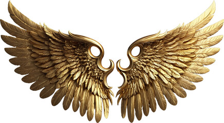 Gold wing isolated on transparent background. royal luxury wings. Generative AI.