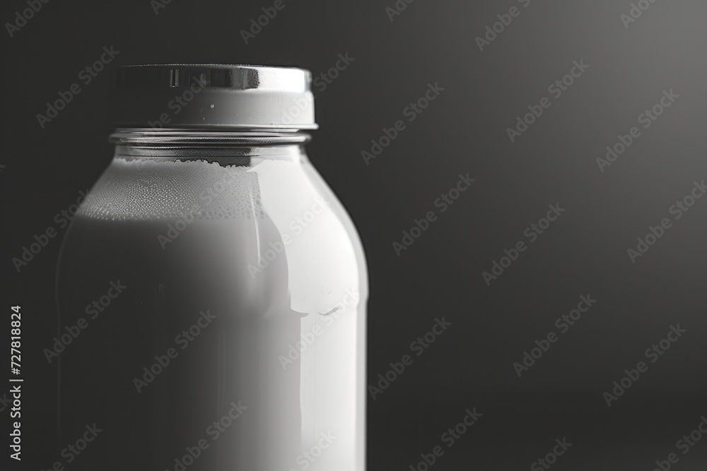 Poster A bottle of milk sitting on top of a table. Suitable for food and beverage related projects