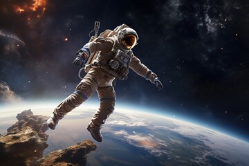 an astronaut floating in outer space