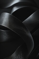 A detailed close-up of a black belt placed on a table. This image can be used to represent martial arts, fashion accessories, or personal style.