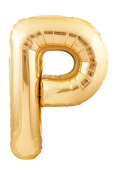 Rose gold letter P made of inflatable balloon isolated on white background