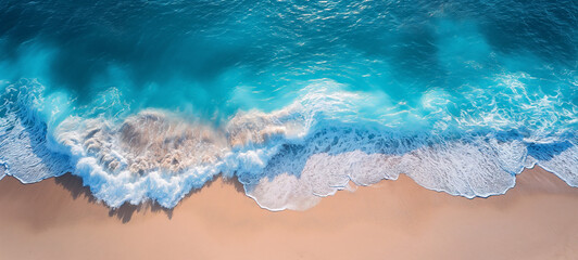 Fototapeta na wymiar Turquoise Beach Paradise with Abstract Snowflake Background, top view