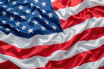 A close up view of a large American flag. This picture can be used to represent patriotism, national pride, or as a background image for various designs