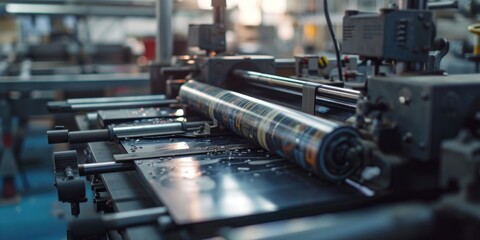 A detailed view of a machine with a roll of paper on it. Suitable for industrial and manufacturing concepts