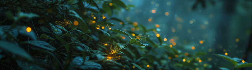 Nature’s Lanterns: Fireflies Amidst the Dark Foliage