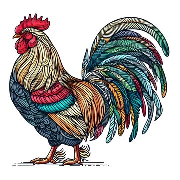 recommend clip art: Detailed colorful Illustration of a rooster Standing