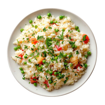 Italian risotto in plate. Top view. isolated on Transparent background