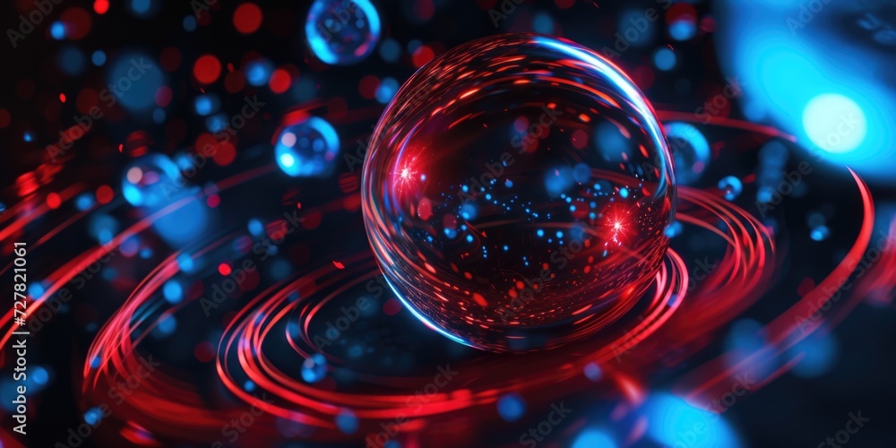 Poster A red and blue sphere is depicted in the center, with blue and red circles surrounding it. This versatile image can be used in various contexts