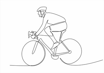 continuous one line drawing of cycling sport triathlon. Cyclist or cyclist riding on the road. Health concept vector illustration