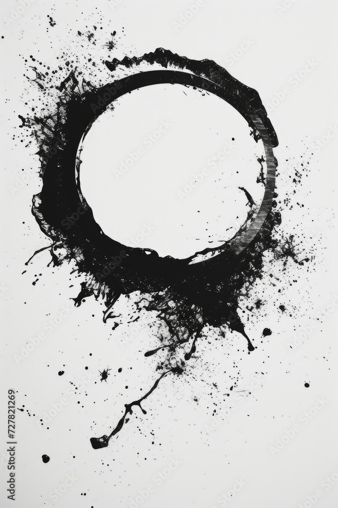 Poster a black and white photo capturing a circle of ink. this versatile image can be used for various crea