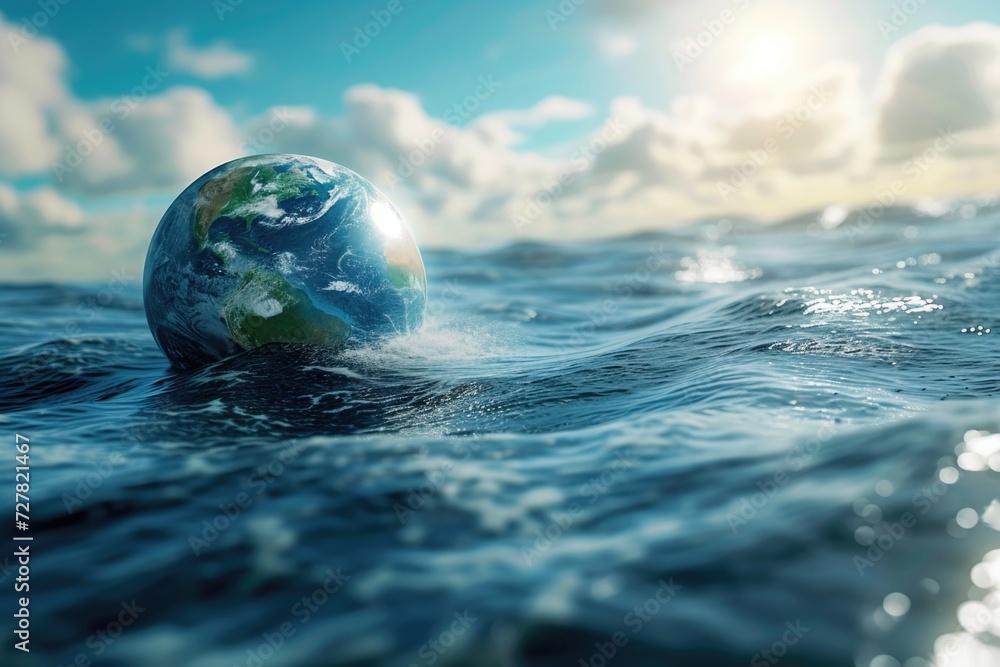 Aufkleber A globe is seen floating in the middle of the ocean. This image can be used to represent global connectivity and exploration