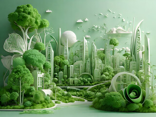 Organic Art Design Eco friendly city concept, in white Background. Green living and urban sustainability on Earth. 