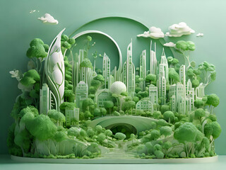 Organic Art Design Eco friendly city concept, in white Background. Green living and urban sustainability on Earth. 