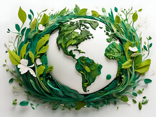 Organic Art Design Earth Day in white Background. Nature, trees and green leaves. intricate details.