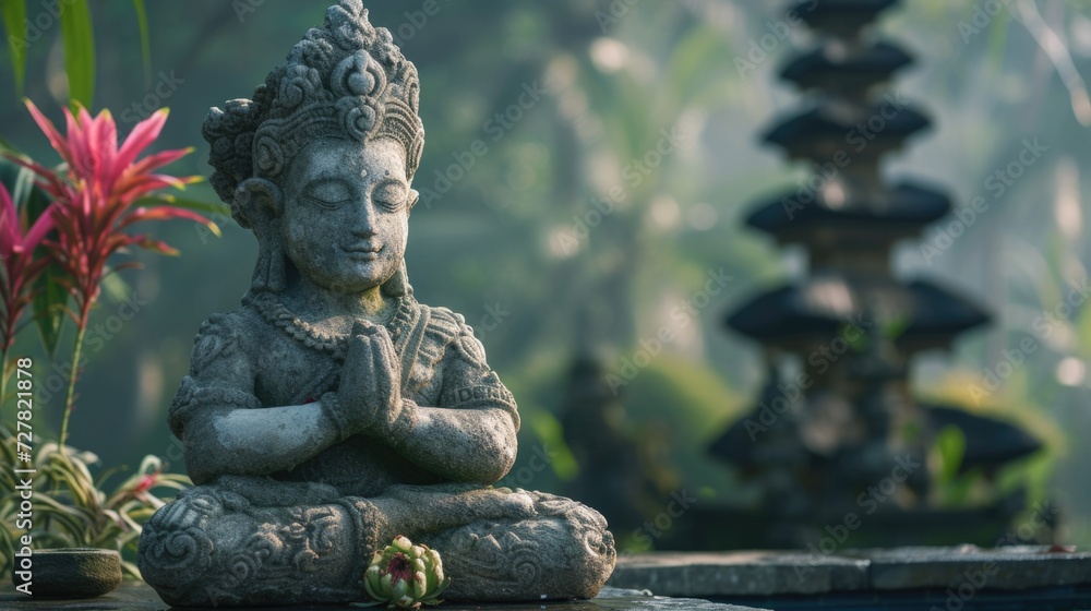 Aufkleber A statue of a person sitting in front of a beautiful fountain. Perfect for adding a touch of elegance to any design or project