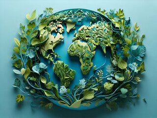 Organic Art Design Earth Day in white Background. Nature, trees and green leaves.