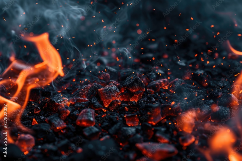 Poster a close-up view of a bunch of hot coal. perfect for illustrating concepts like heat, fire, energy, o