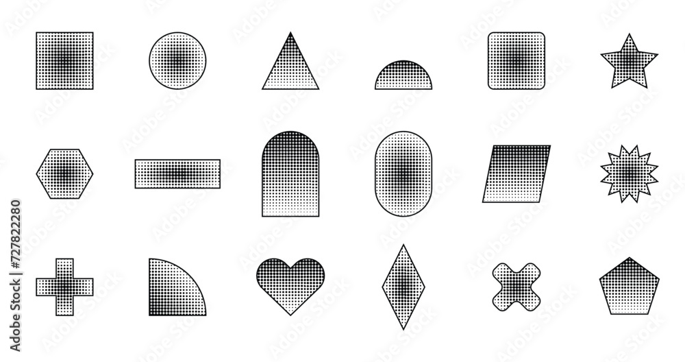 Poster basic shape with halftone dot gradient texture, dots gradient. geometric halftone dotted pattern, sq
