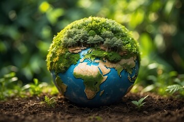 Earth globe in nature, earth globe in water, wild life, ecology, tiny planet, forest, moss, earth ball on the ground, dirt, protecting the earth, plant a tree