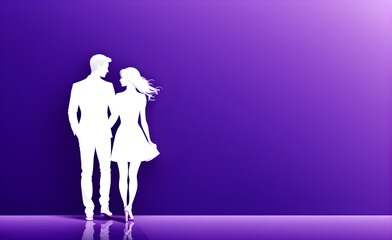 Obraz na płótnie Canvas Couple white silhouette. soft purple background with copy space. Generative AI